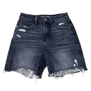 Judy Blue Denim Shorts Distressed Frayed Hem Black Wash High Rise Size‎ Small